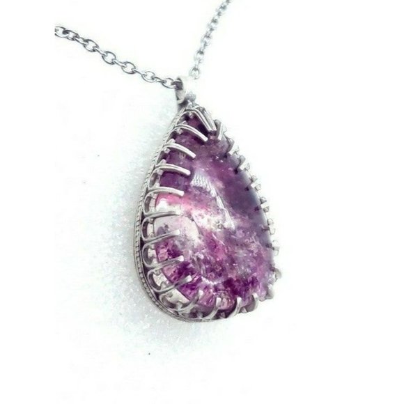 Sterling silver Pink Lodolite Ghost Quartz Crystal Necklace Handmade gothic .925 - Picture 1 of 12